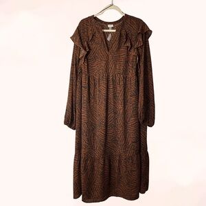 A New Day Brown Ruffle Dress | Plus Size 1X Boho Style